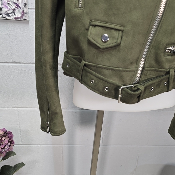 Zara Olive Green Suede Leather Jacket - Picture 4 of 12